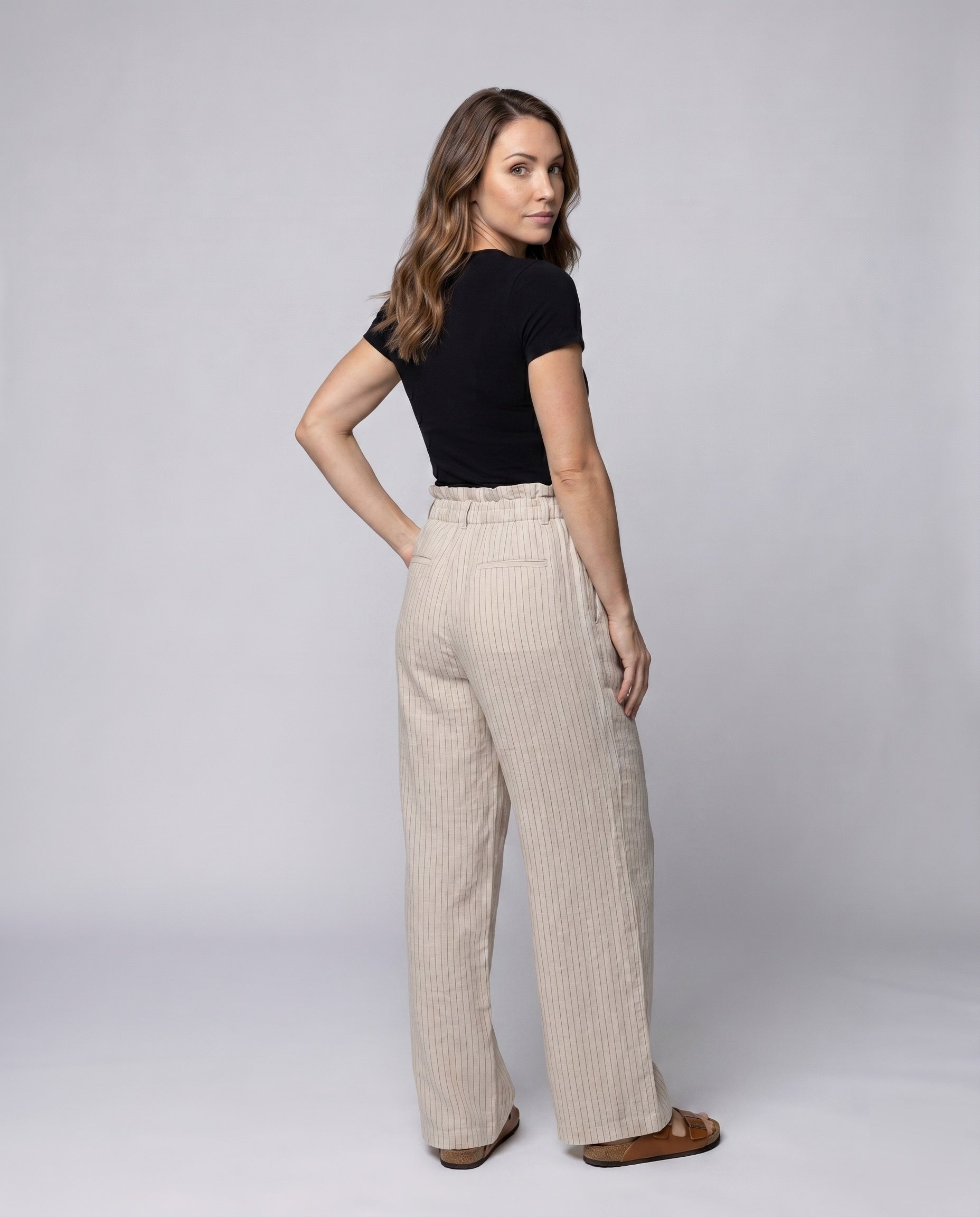 Women's Lightweight Striped Culotte Pants - Back View