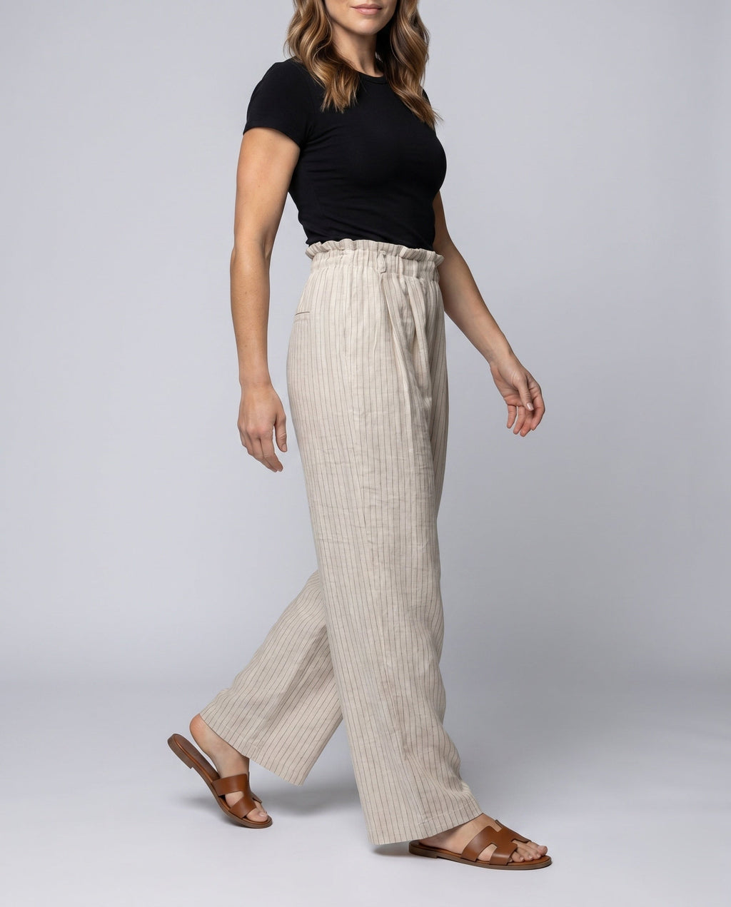 Women's Lightweight Striped Culotte Pants - Lower Body View