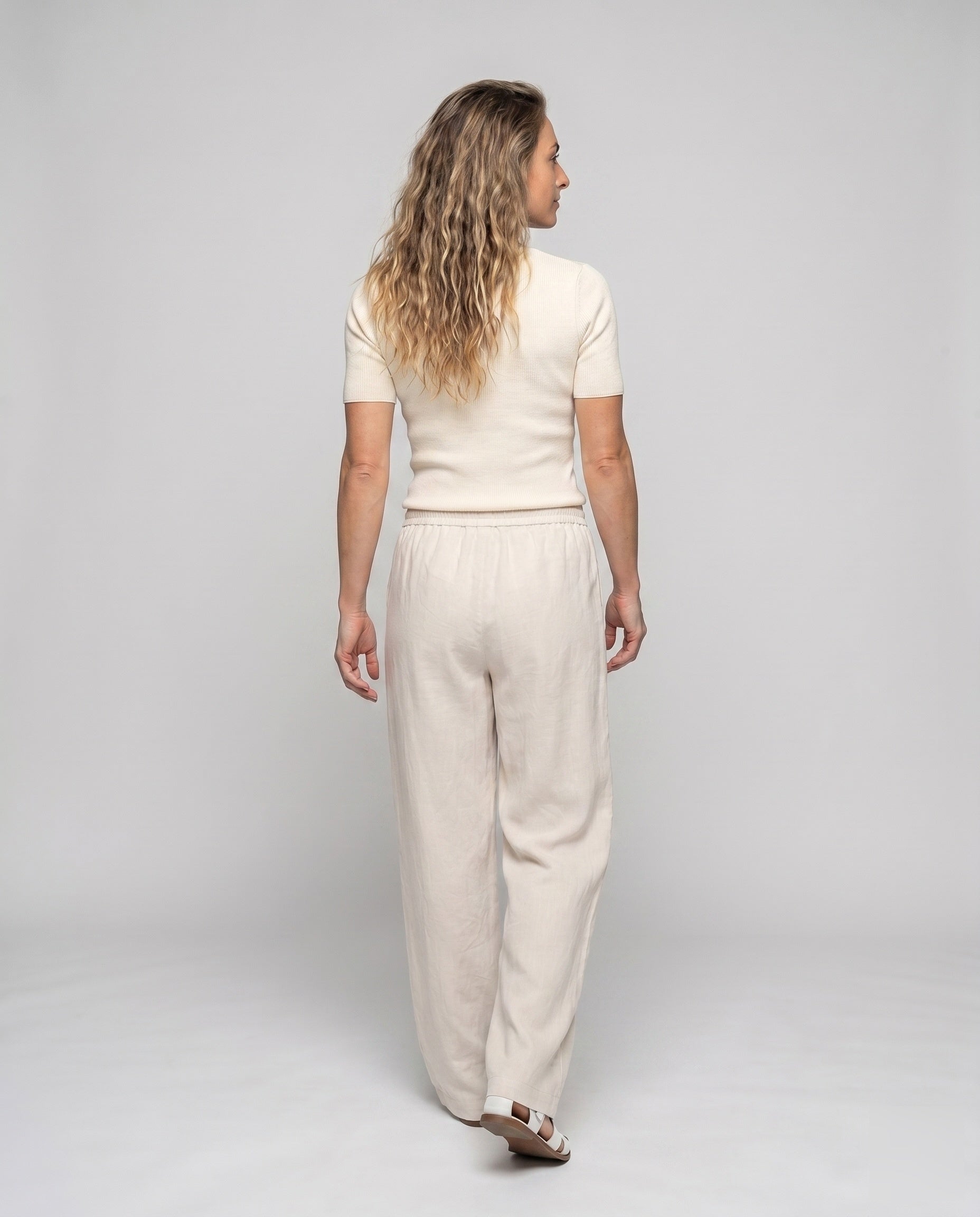 Women's Lightweight Fabric Pants with Elastic Waistband - Back View