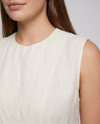 Women's Sleeveless Blouse Shirt with Elegant Cut, Asymmetrical Design - Close-Up Detail