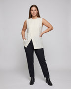 Women's Sleeveless Blouse Shirt with Elegant Cut, Asymmetrical Design - Front View