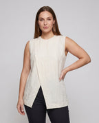 Women's Sleeveless Blouse Shirt with Elegant Cut, Asymmetrical Design - Upper Body View