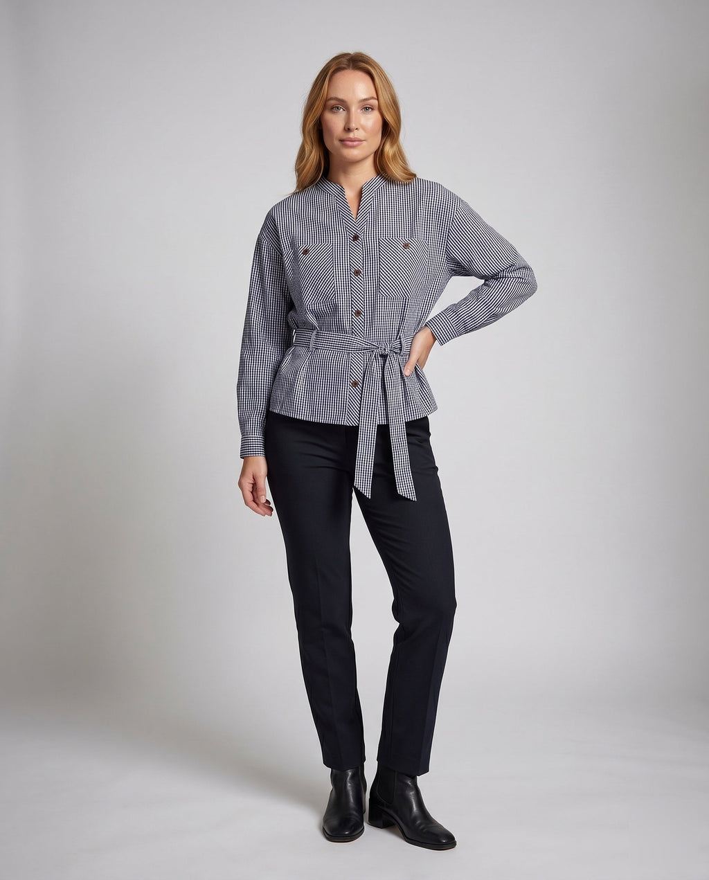 Women's Blazer Jacket with Exciting Striped Pattern, Practical Pockets - Front View