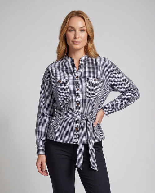 Women's Blazer Jacket with Exciting Striped Pattern, Practical Pockets - Upper Body View