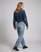 Women's Cropped Denim Jacket and Wide Denim Pants - Back View