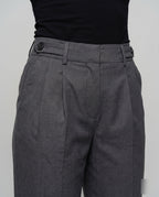 Women's Elegant High-Waisted Dress Pants with Pleats - Close-Up Detail