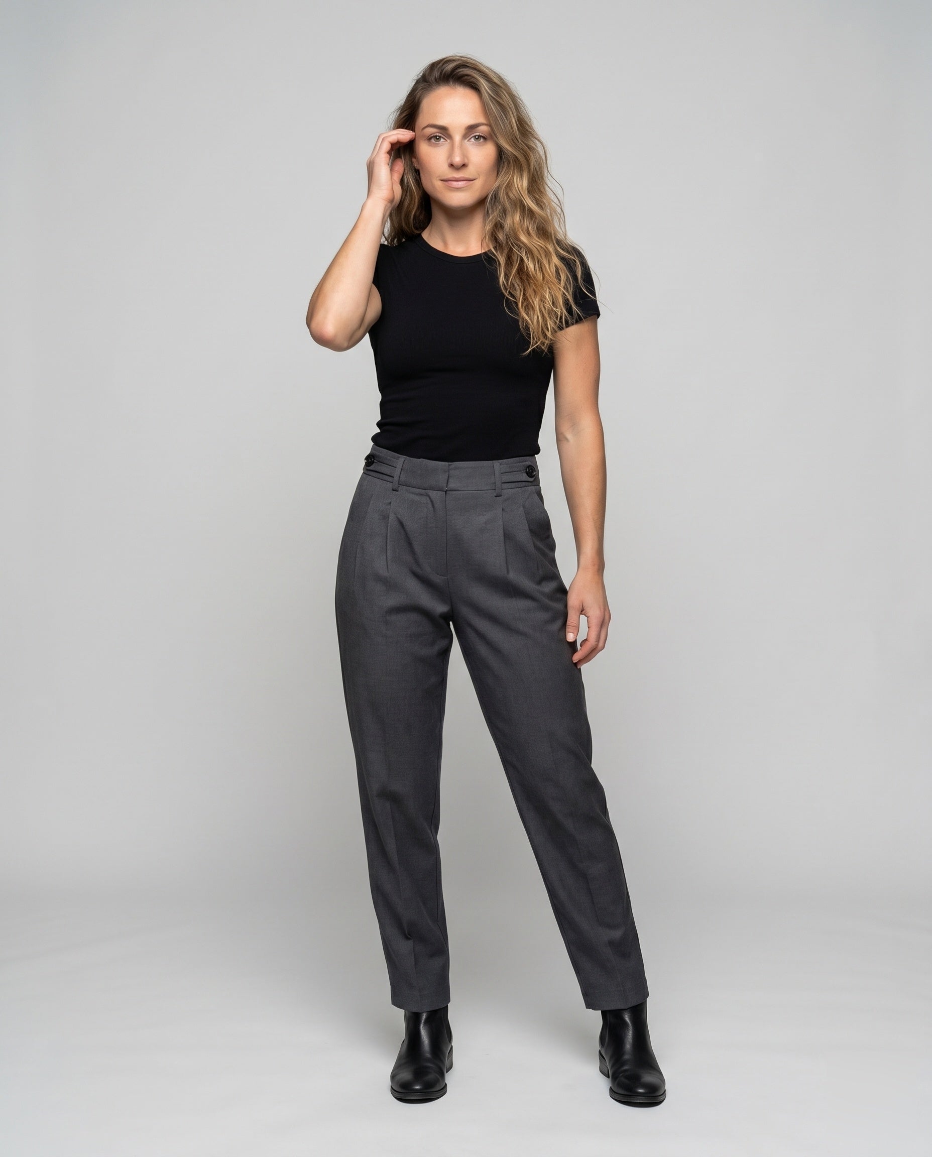 Women's Elegant High-Waisted Dress Pants with Pleats - Front View