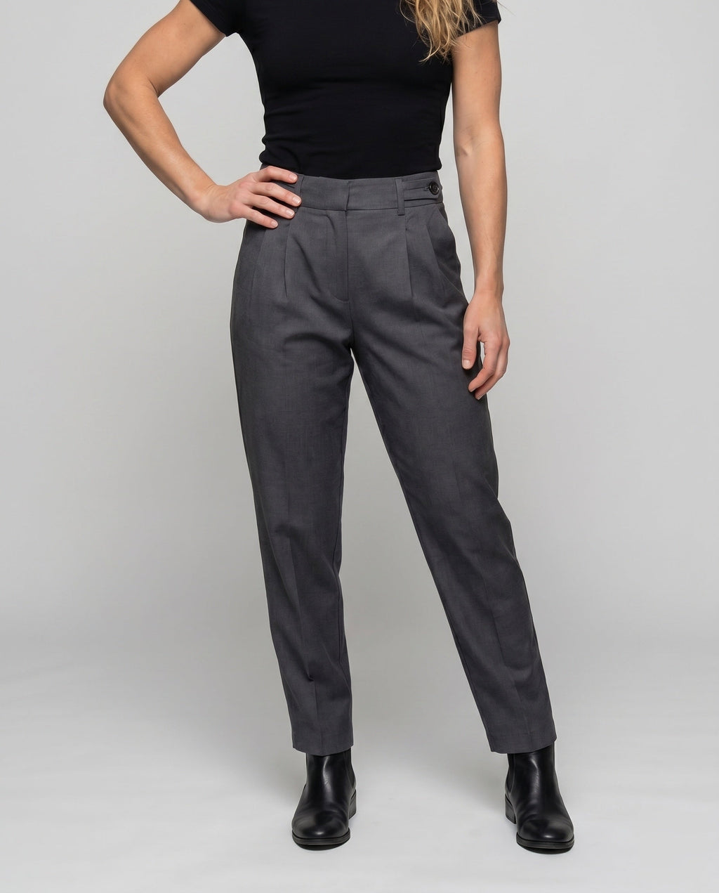 Women's Elegant High-Waisted Dress Pants with Pleats - Lower Body View