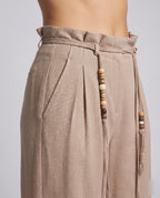 Women's Elegant Wide Pants with Decorative Ties - Close-Up Detail