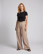 Women's Elegant Wide Pants with Decorative Ties - Front View