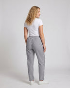Women's Striped Linen Pants with Elastic Waistband and Side Pockets - Back View
