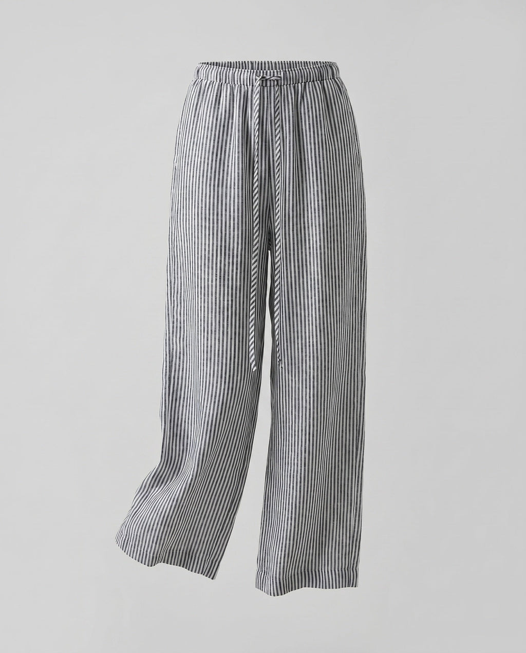 Women's Striped Linen Pants with Elastic Waistband and Side Pockets
