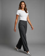 Women's High-Waisted Fabric Trousers with Elegant Pleats - Front View