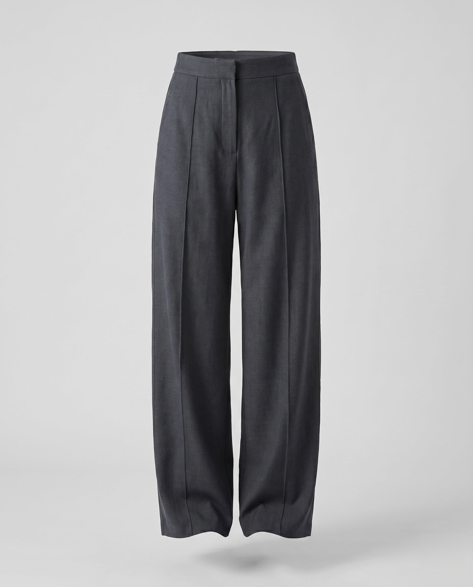 Women's High-Waisted Fabric Trousers with Elegant Pleats