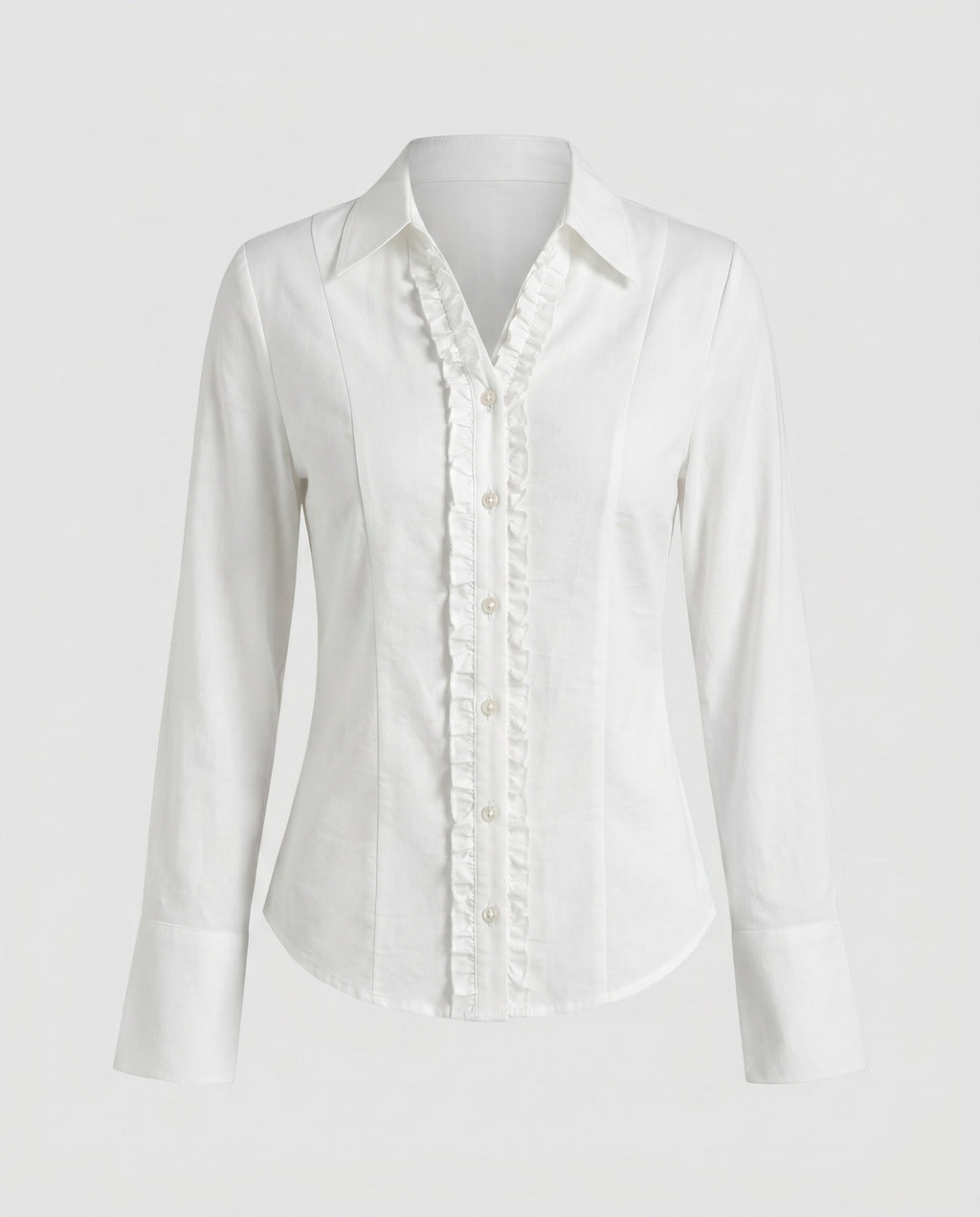 Women's Classic Blouse Shirt with Ruffle Details and Elegant V-Neck