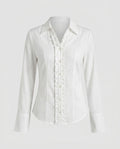 Women's Classic Blouse Shirt with Ruffle Details and Elegant V-Neck