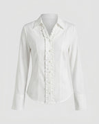 Women's Classic Blouse Shirt with Ruffle Details and Elegant V-Neck