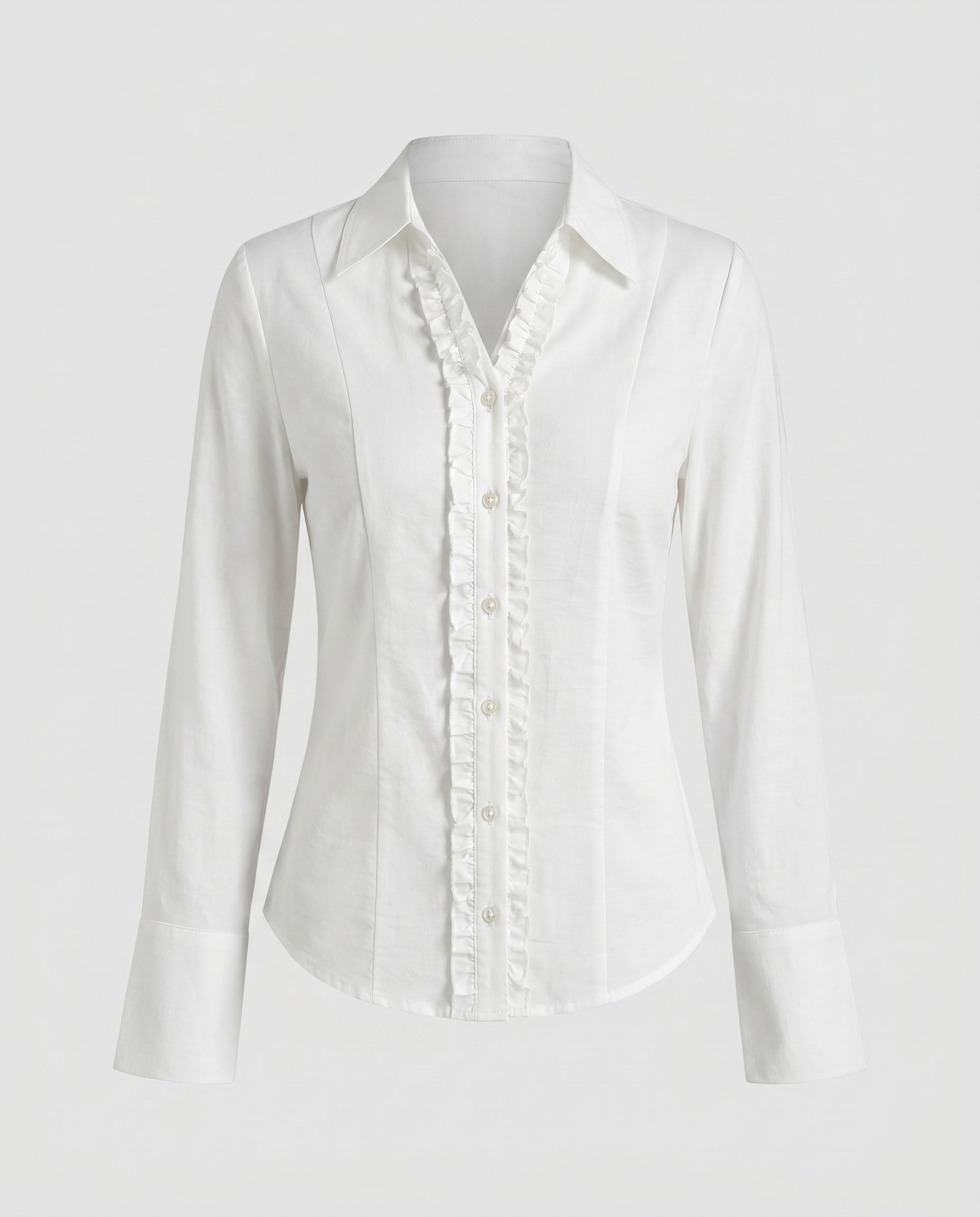 Women's Classic Blouse Shirt with Ruffle Details and Elegant V-Neck