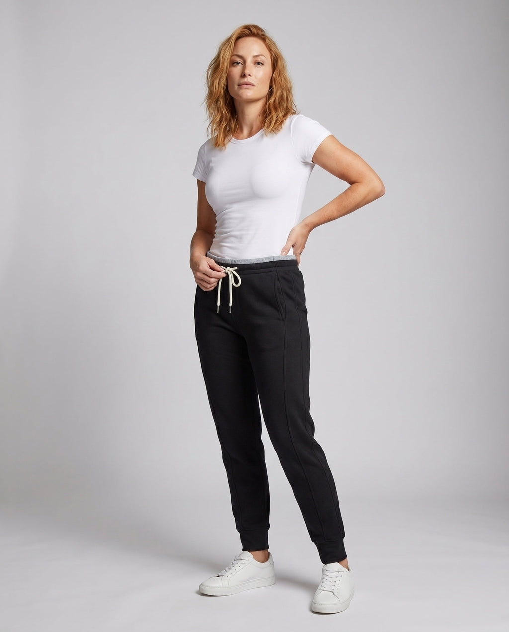 Women's Cuddle Pants with Brushed Inner Lining and Elastic Waistband - Front View