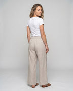 Women's Casual Linen Pants with Elastic Waistband and Drawstring - Back View