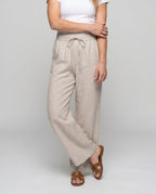Women's Casual Linen Pants with Elastic Waistband and Drawstring - Lower Body View
