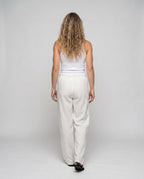 Women's Casual Linen Pants with Elastic Waistband, Practical Pockets - Back View