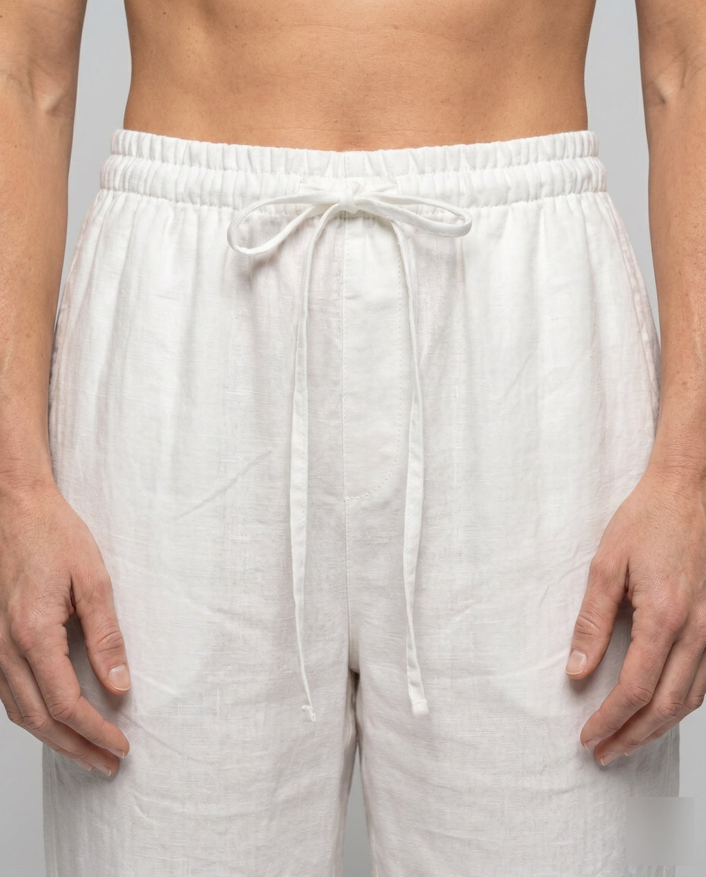 Women's Casual Linen Pants with Elastic Waistband, Practical Pockets - Close-Up Detail