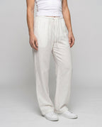 Women's Casual Linen Pants with Elastic Waistband, Practical Pockets - Lower Body View