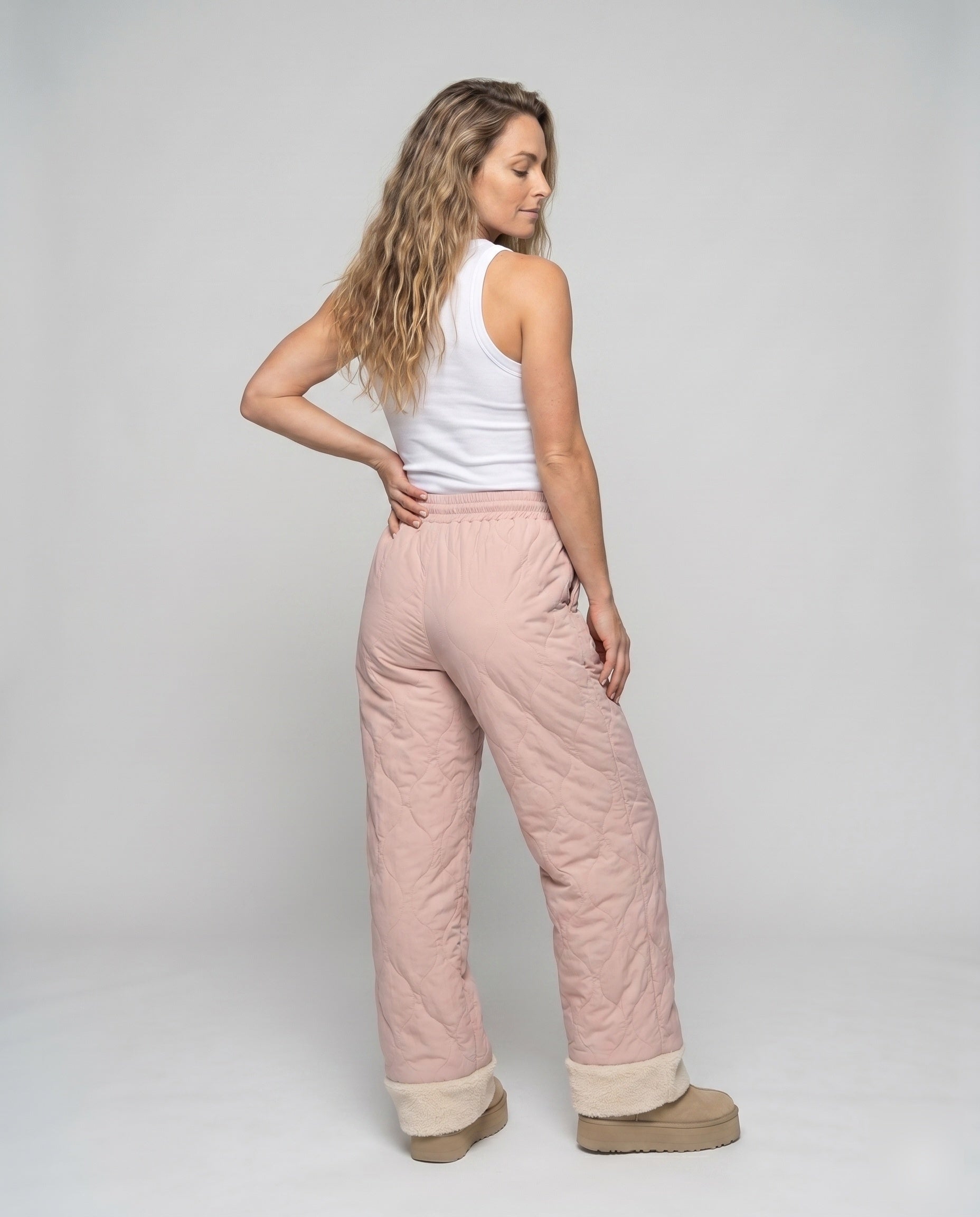 Women's Warm Padded Winter Pants with Fluffy Finish - Back View