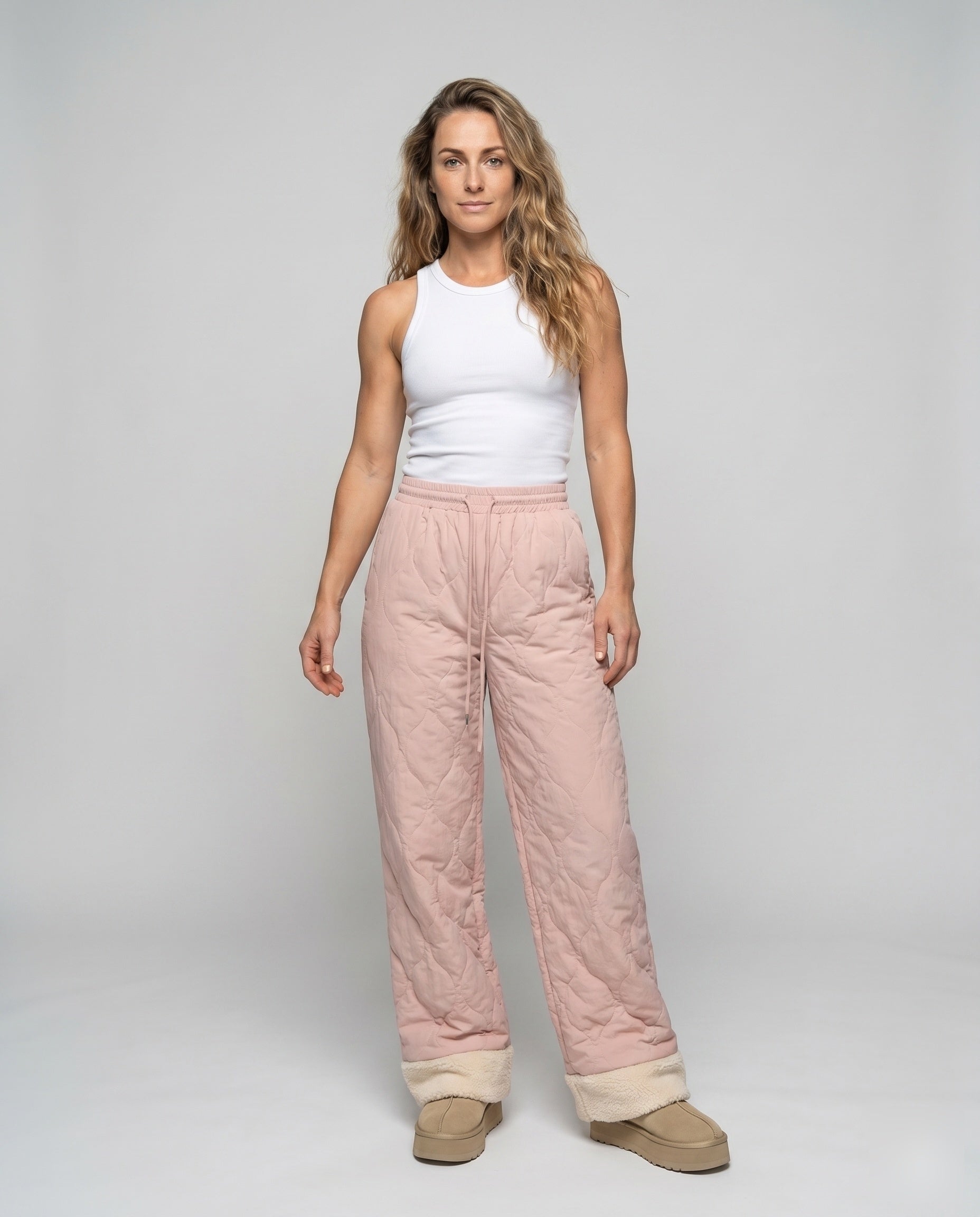 Women's Warm Padded Winter Pants with Fluffy Finish - Front View