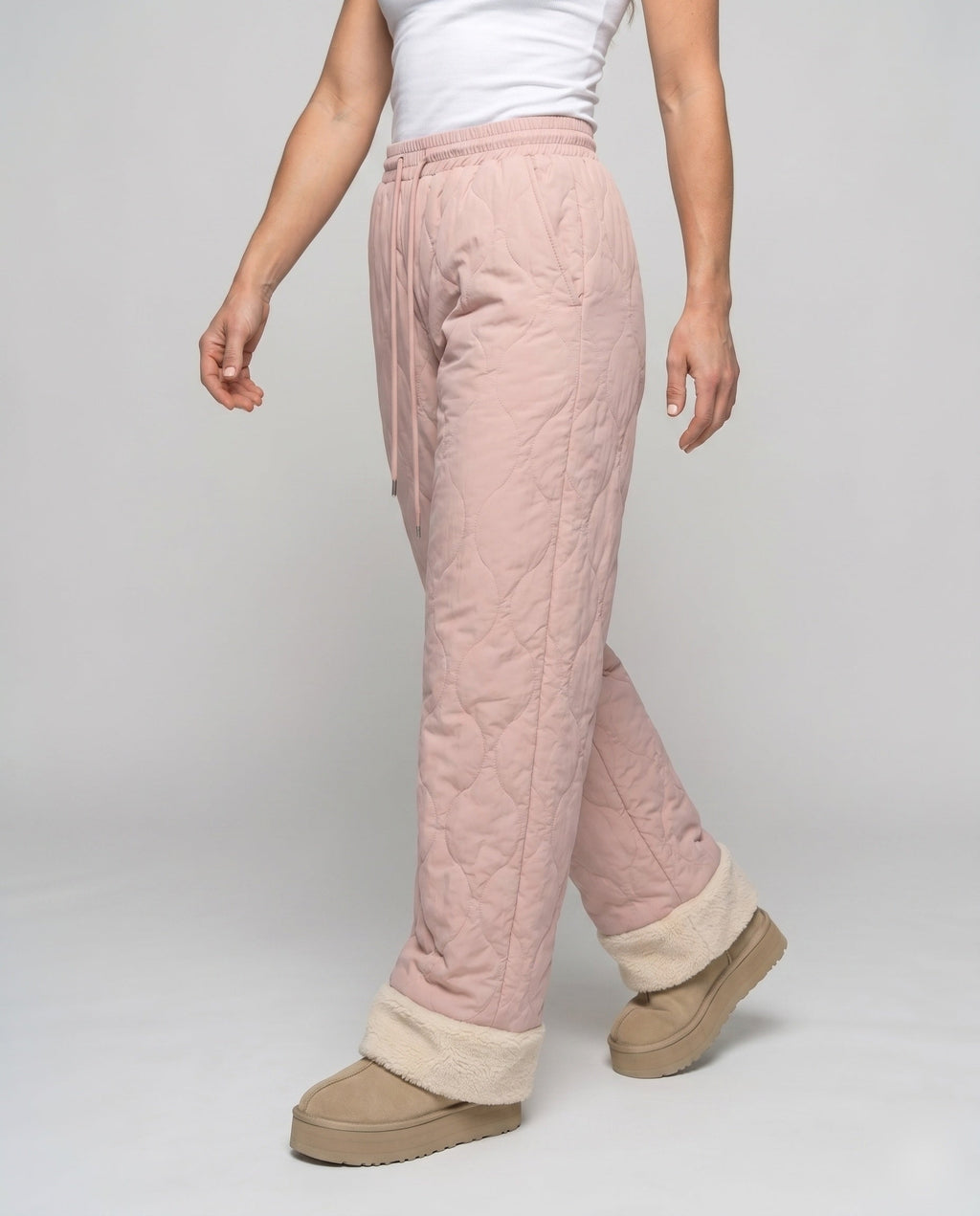 Women's Warm Padded Winter Pants with Fluffy Finish - Lower Body View