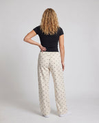 Women's Wide Fabric Pants with Floral Pattern - Back View