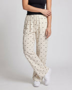 Women's Wide Fabric Pants with Floral Pattern - Lower Body View
