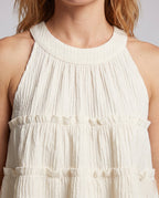 Women's Set with Trendy Ruffle Top and Casual Pants - Close-Up Detail