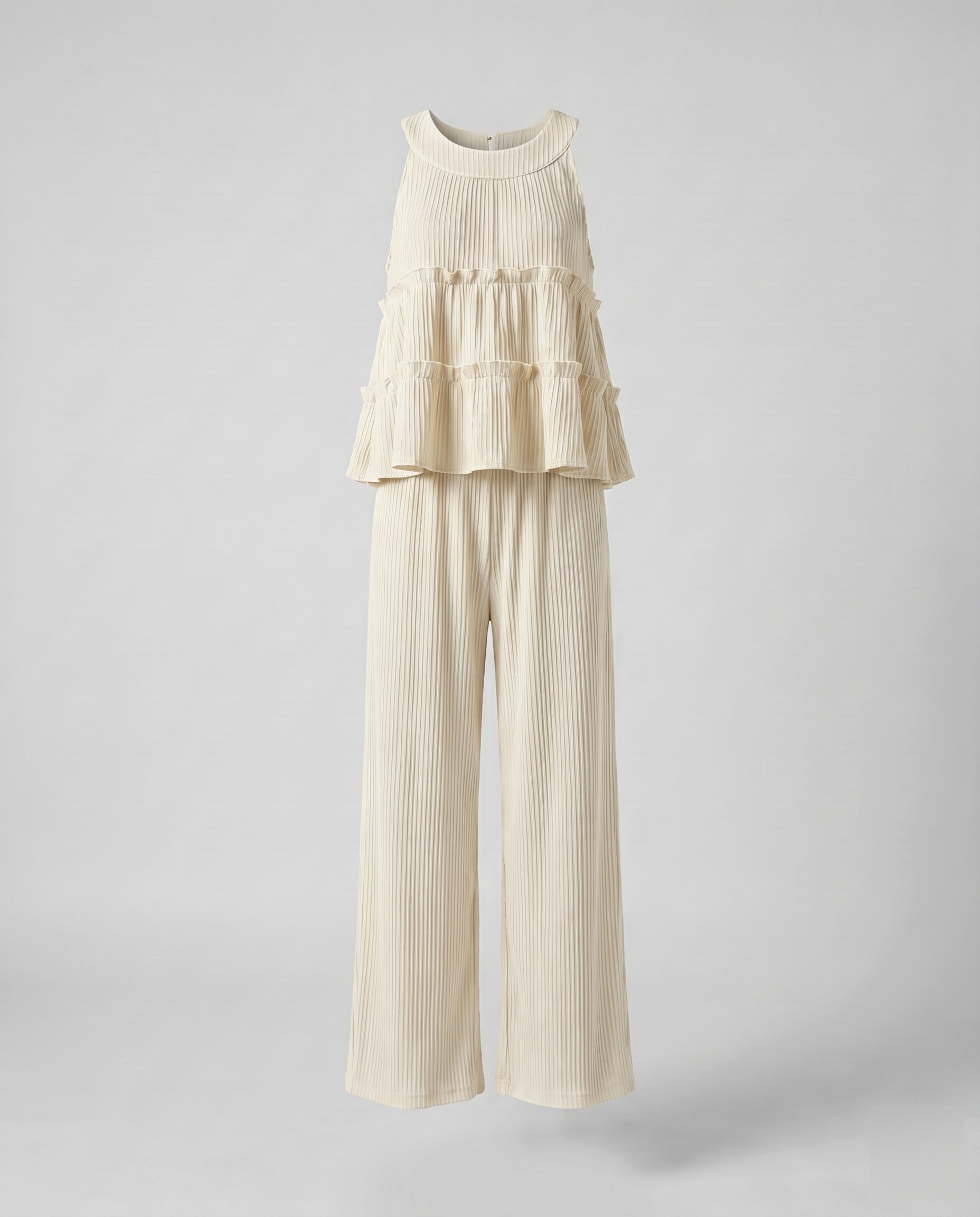 Women's Set with Trendy Ruffle Top and Casual Pants