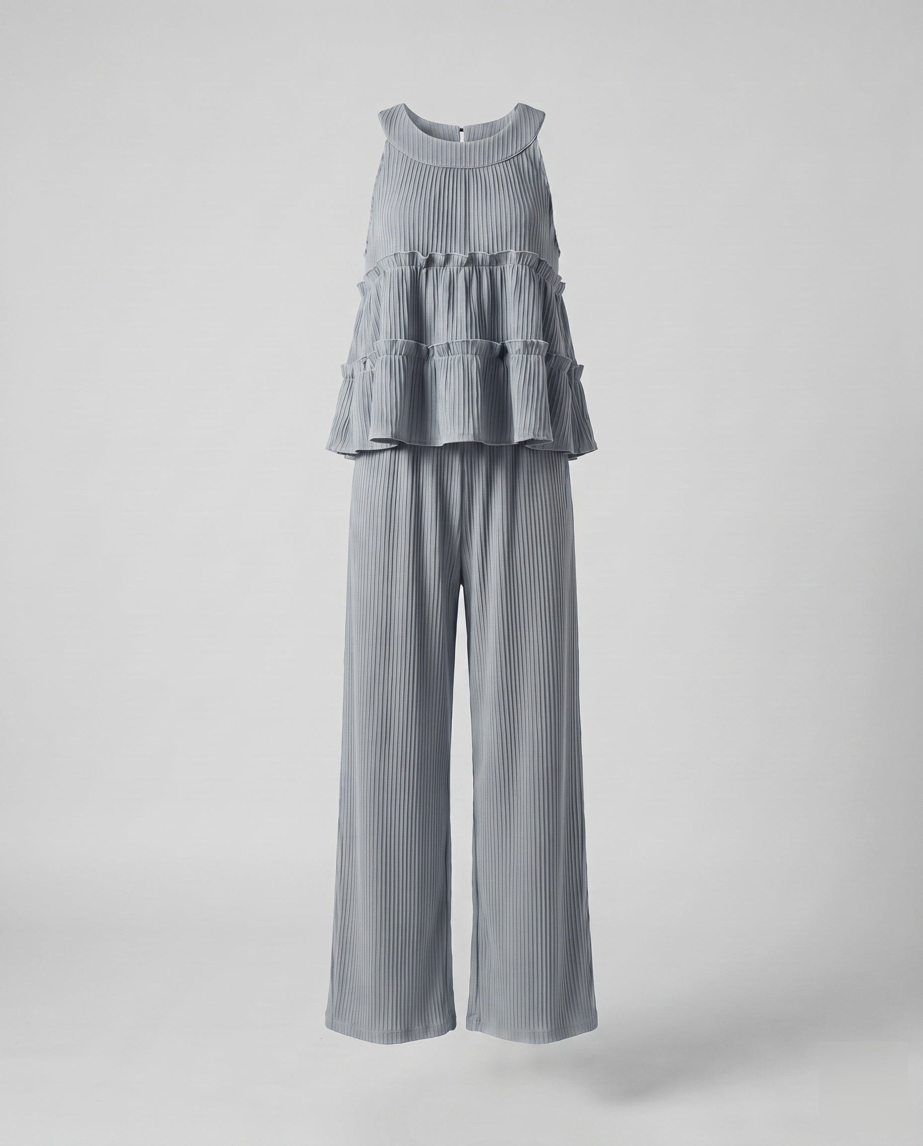 Women's Set with Trendy Ruffle Top and Casual Pants