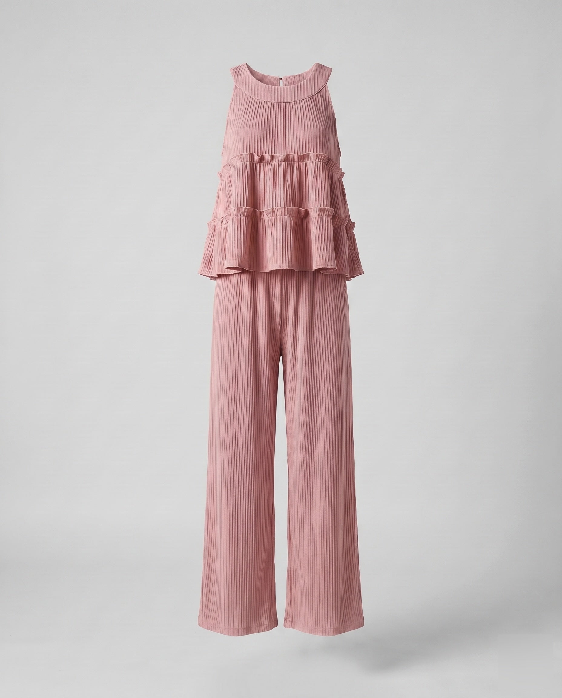 Women's Set with Trendy Ruffle Top and Casual Pants