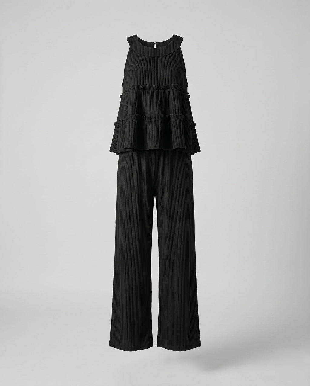 Women's Set with Trendy Ruffle Top and Casual Pants