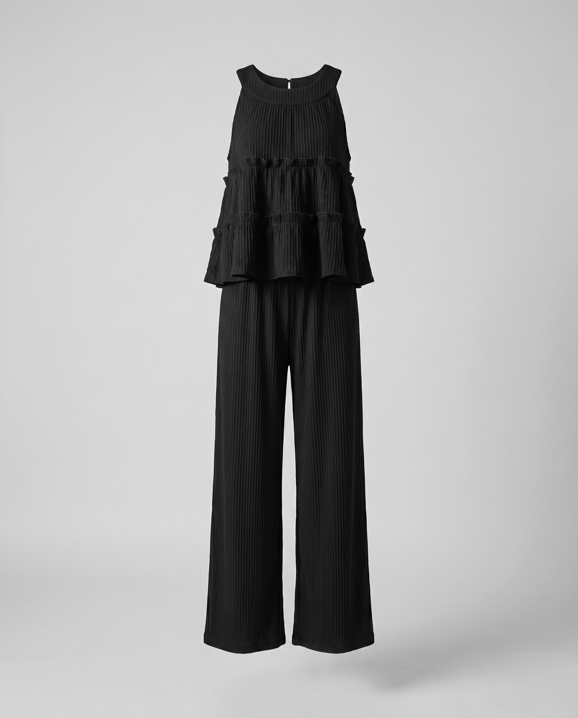 Women's Set with Trendy Ruffle Top and Casual Pants