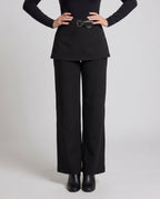 Women's Elegant High-Waist Pants with Removable Waist Belt, Wide Leg - Lower Body View