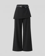 Women's Elegant High-Waist Pants with Removable Waist Belt, Wide Leg