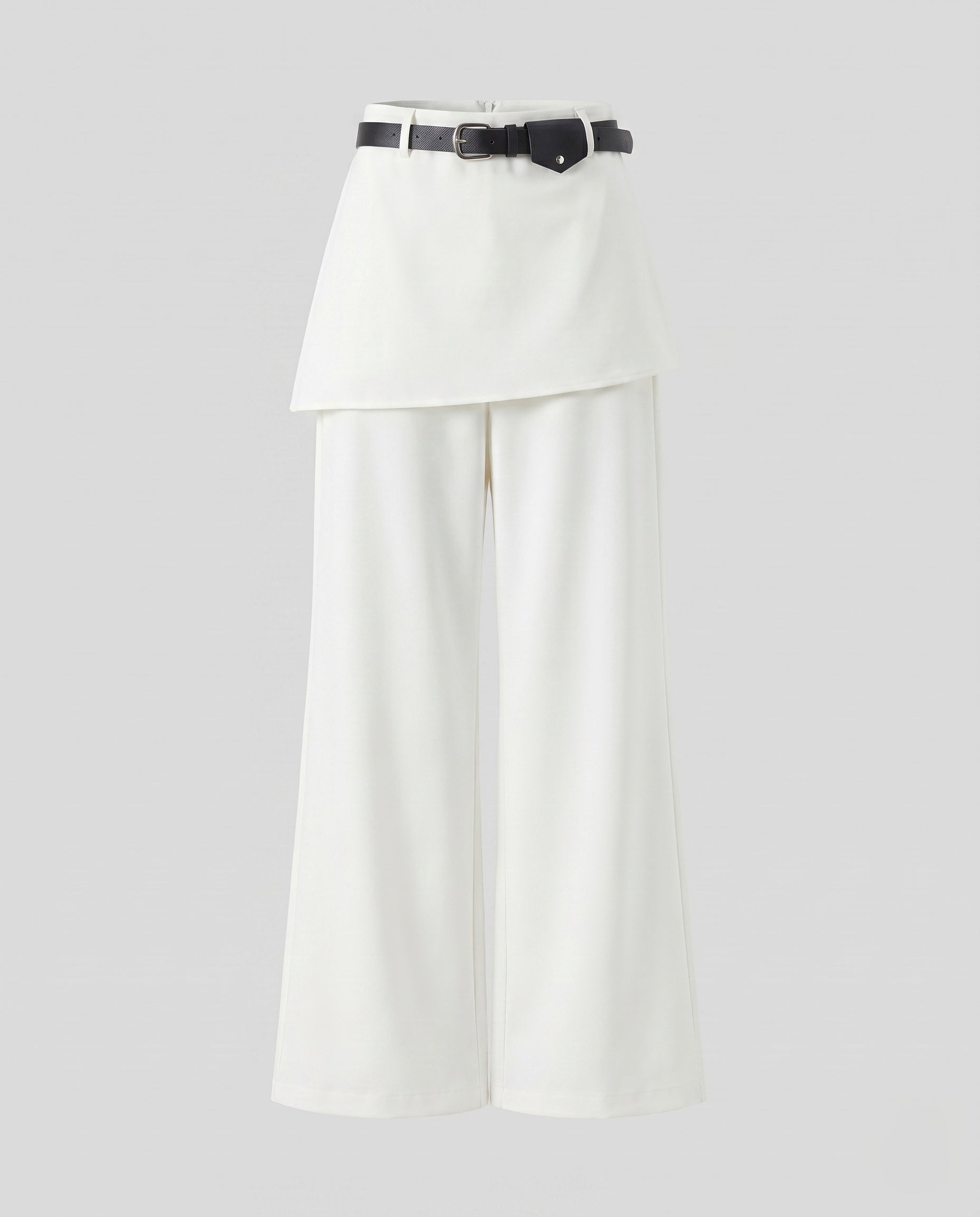Women's Elegant High-Waist Pants with Removable Waist Belt, Wide Leg