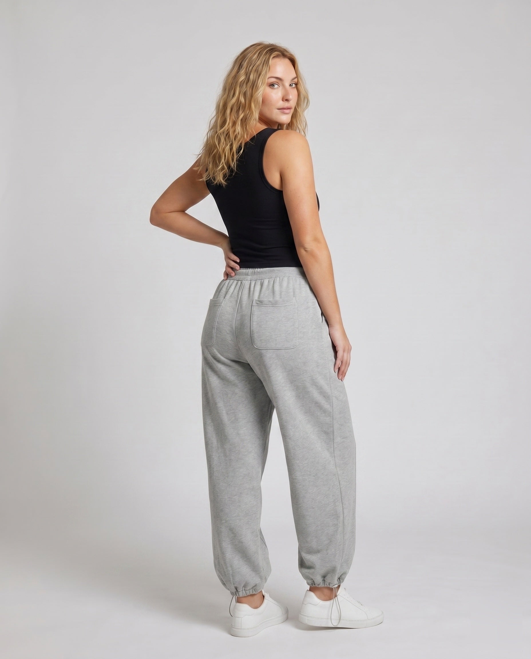 Women's Casual High-Waist Pants with Adjustable Waistband - Back View