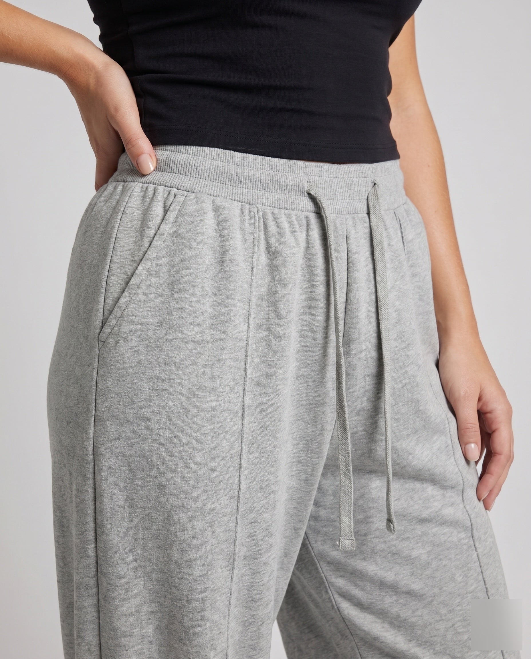 Women's Casual High-Waist Pants with Adjustable Waistband - Close-Up Detail