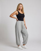 Women's Casual High-Waist Pants with Adjustable Waistband - Front View