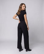 Women's Wide-Cut High-Waist Trousers with Belt and Pleats - Back View