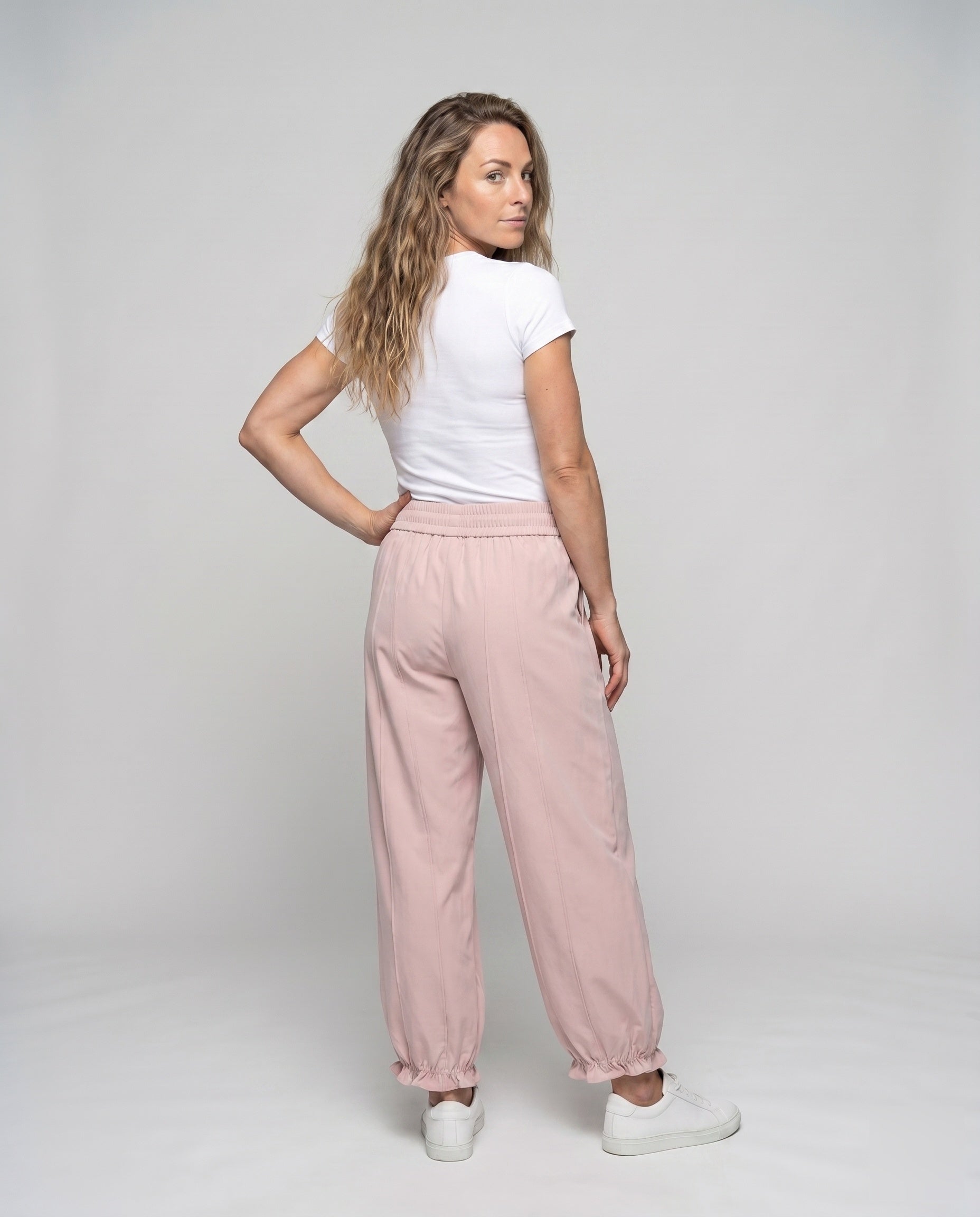 Women's Loose-Fitting Trousers with Elastic Waistband - Back View