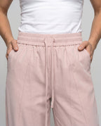 Women's Loose-Fitting Trousers with Elastic Waistband - Close-Up Detail