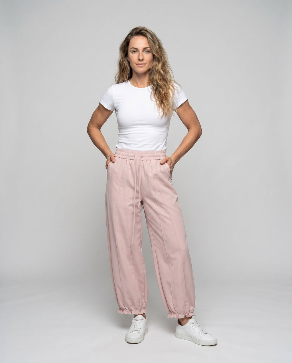 Women's Loose-Fitting Trousers with Elastic Waistband - Front View