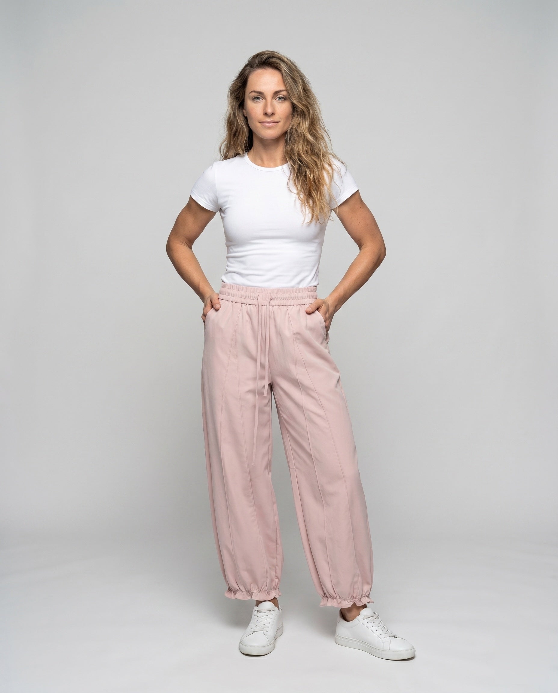 Women's Loose-Fitting Trousers with Elastic Waistband - Front View